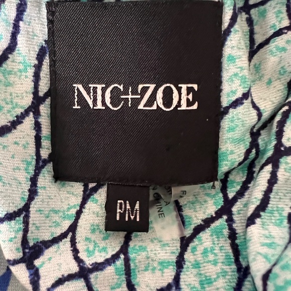 Nic + Zoe Blue Print Sleeveless Rouched Mini Dress Size MP - Picture 4 of 5